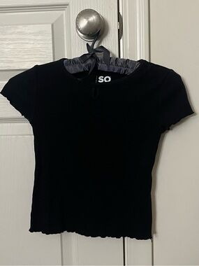SO Black Ribbed Short Sleeve Crew Top